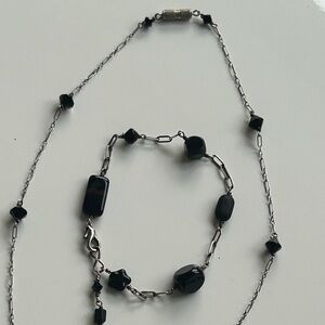 Black & Silver Beaded Necklace/Bracelet Set